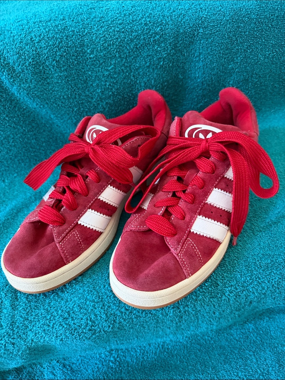 Adidas Mens Red Suede Low-Top Sneakers with White Stripes